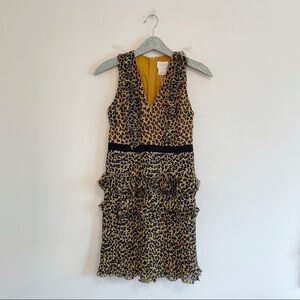 NWT Foxiedox Leopard Ruffle Mini Dress Yellow